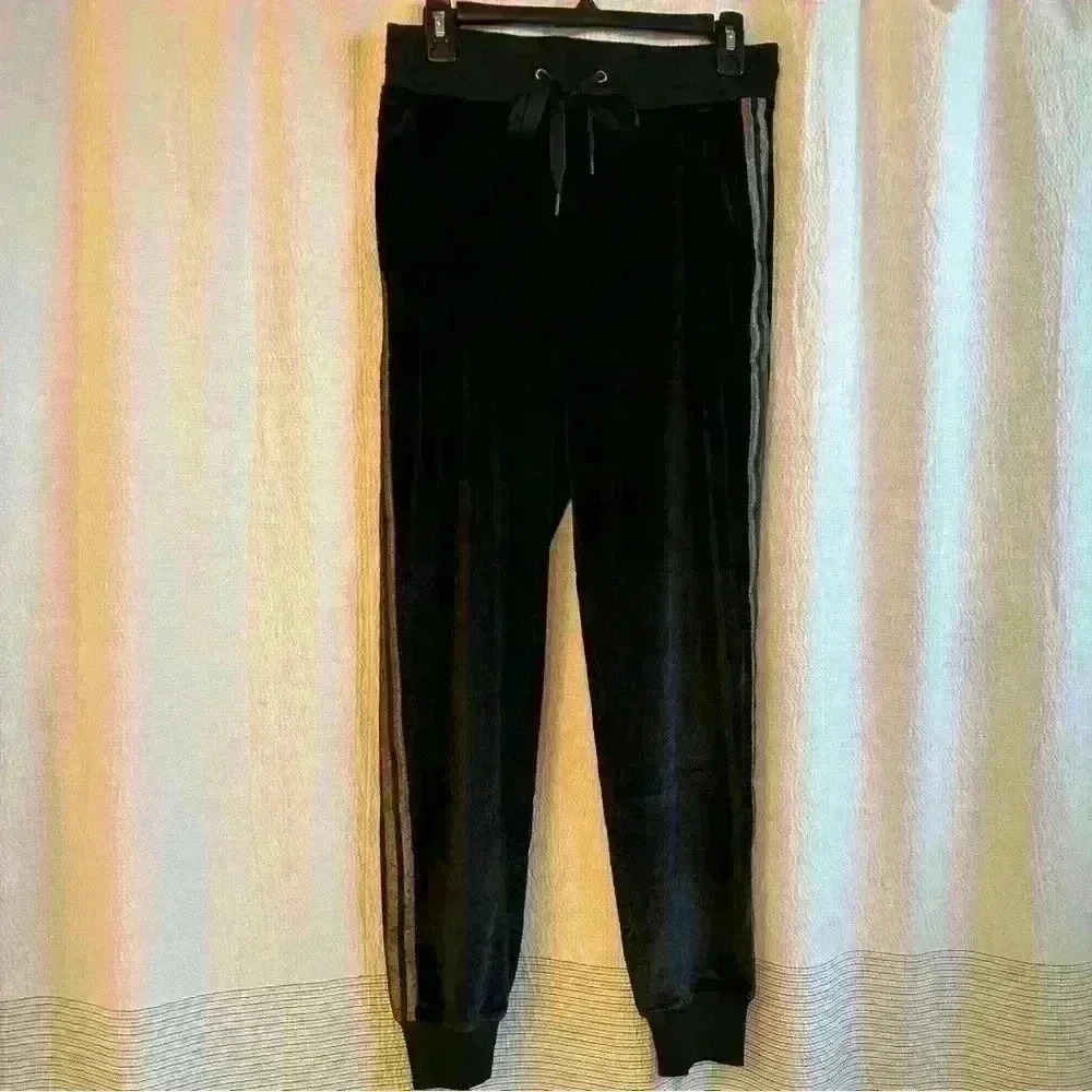HUDSON Los Angeles Black Velvet Gold Striped Joggers Size small